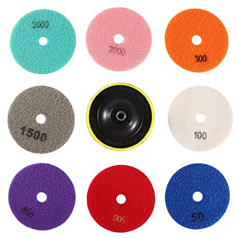 BORDSTRACT Kit Tampone per Lucidatura per Granito, Cemento, Marmo, Lucidatura, Lucidatura a Umido, Disco Abrasivo, 100 Mm, Smerigliatura Grossolana, Smerigliatura Fine E Lucidatura