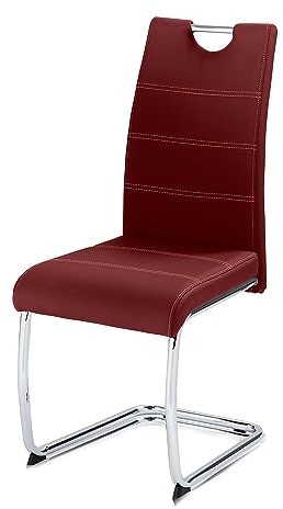 KHG Esszimmerstuhl Schwingstuhl Polsterstuhl Küchenstuhl Kunstleder rot | Designstuhl Sitzhöhe 48 cm, Freischwinger mit integriertem Griff, LED, für Esszimmer und Wohnbereich, für den Alltag