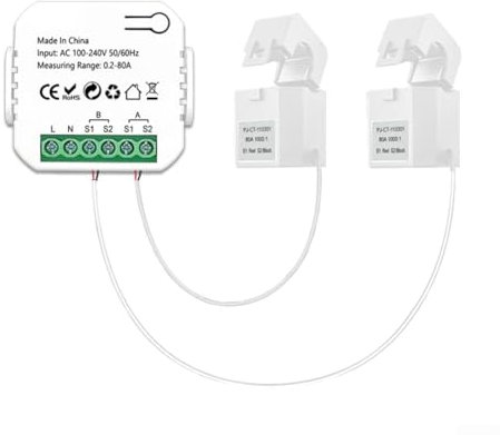 pour Tuya Compteur d'énergie intelligent, 1 voie 2 voies WiFi compteur d'énergie bidirectionnel avec pince 80 A, compteur de canal bidirectionnel WIFI avec transformateur CT (2CT)