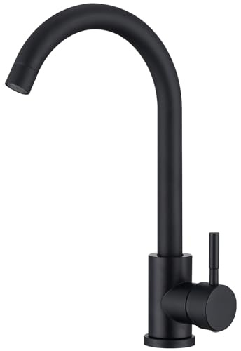 HOMELODY Wasserhahn Küche Schwarz - 360° Schwenkbar Mischbatterie Küchenarmatur mit Hoher Auslauf, Hochdruck Spültischarmatur, Edelstahl Faucet Einhebel Kitchen Tap, G3/8 Anschluss