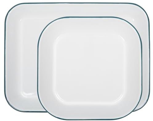 2pc Verde Blanco Juego de Bandejas para Hornear Esmaltadas - Flat Cocina Utensilios para Hornear Estaño Horno Hornear Asado Cocinando Hoja Cacerola Bandejas - Por Argon Tableware