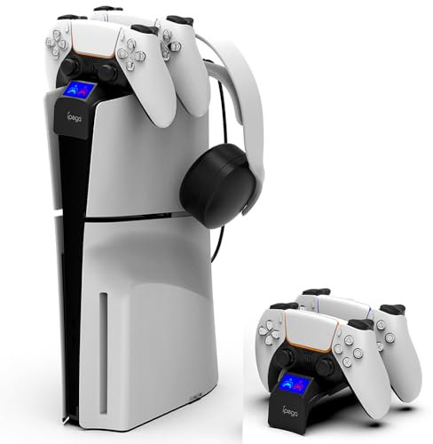 Charging Station for PS5 Slim Console, Fast Charger Dock Station for PS5 Controller with LED Indicator, Dual Docking Wireless Station for Sony PlayStation5 Slim Gamepads