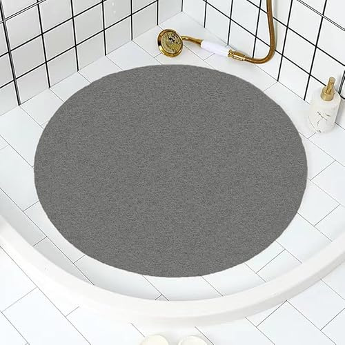AMOMYDOG Duschmatte rutschfest, 60cm Luffa Massage Duschmatten Rund mit Ablauflöchern, Anti-Schimmel Schnell Trocknend Duschmatten für Kinder und ältere Menschen (Grau)