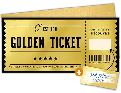 Milijou | Goldene Rubbelkarte | Golden Ticket | Bordkarte Überraschungsgutschein Personalisierung Ziel, Rubbelkarte, Flugticket, Valentinstag, Geburtstagsankündigung