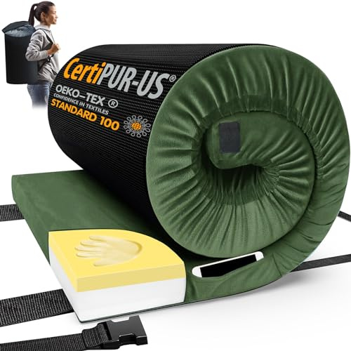 CYMULA Memory Foam Camping Mattress Pad Isomatte Portable Roll Up Mattress for Adults Camping Bed Pads for Sleeping, Guest Bed for Sleepover Car Bed with Travel Bag
