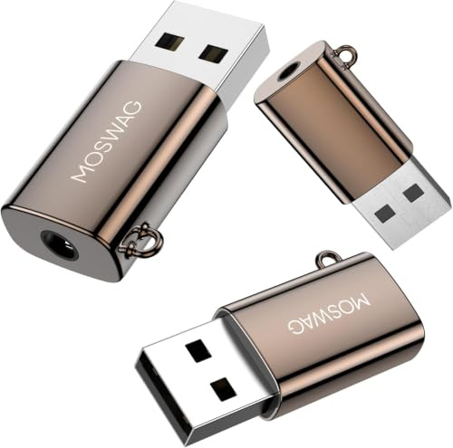 MOSWAG USB auf 3,5 mm AUX Klinke Stereo Externe Soundkarte Audio Adapter | 1er Farbe Konverter Adapte Kabel kompatibel mit Kopfhörer,PC,Laptop,Linux,Desktop,PS4 (Hinweis: Nicht für TV& CAR)