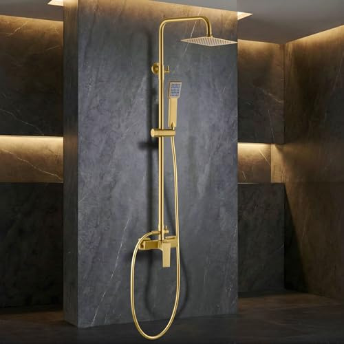 IMEX - Colonne Douche Dorée Salle de Bain | Colonne de Douche Laiton avec Mitigeur Or Brossé | Colonne de Douche avec Robinet Reglable | Barre en Acier Inoxydable S.304 Extensible | Série Art