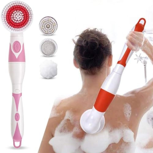 Brosse de Douche éLectrique, Brosse de Bain Corporel électrique avec 4 TêTes de Lavage, Massante et Nettoyante pour Dos et Corps pour Femme Homme