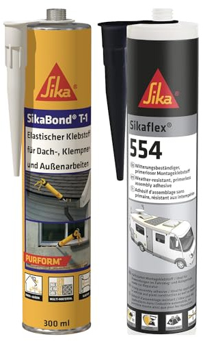Bundle of Sika – Klebstoff für innen und außen – ideal für Dach- und Klempnerarbeiten – 300 ml + Montageklebstoff ideal für große Bauteile und hohe dynamische Belastung – Schwarz - 300 ml