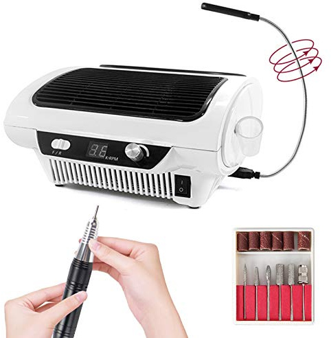 Gel Nails Nagelfeile Staubabsaugung für Nagelstudio Tisch Inklusive 6 Aufsätze/LED Lampe/Fußpedal/Filter