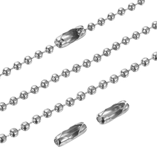 PATIKIL Lot de 150 Chaîne à Billes 2,4 mm x 10 Cm pour Porte-Clés Argentée | en Acier Inoxydable, Rallonges de Chaîne de Traction avec Connecteurs, Bricolage Artisanat