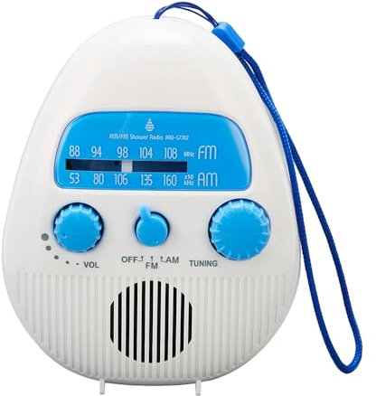 Sarini Radio FM Impermeabile per Bagno Senza Fili, Radio Portatile per Doccia AM FM, Altoparlante Incorporato, Radio Digitale alimentata a Batteria con Tracolla