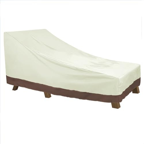 Housse de Protection Chaise Longue de Jardin, Bâche pour Bain de Soleil Exterieur Imperméable, 210D Oxford Couverture de Housse pour Transat pour Patio avec Corde (Size:208*76*41/79cm,Color:Beige Cof