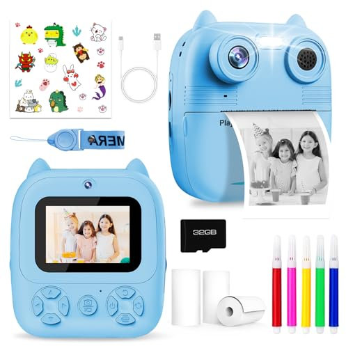 Terawetre Kids Camera Instant Print, Kids Camera for Girls Boys, 1080P HD Kids Digital Camera with 32GB SD Card for 3 4 5 6 7 8 9 Year Old Girl