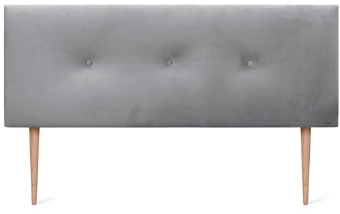 DHOME Kopfteil aus glattem Samt mit Knöpfen und Beinen, hohe Qualität, modernes gepolstertes Kopfteil, Luxus-Bett, gepolstertes Schlafzimmer (Hellgrau, 160cm)