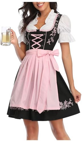 DeaAmyGline Dirndl Damen Midi Trachtenkleid Trachtenmode Trachtenrock Dirndlkleid inkl. Dirndlbluse Dirndlschürze 3 Teilig Dirndl für Damen Oktoberfest Besondere Anlässe