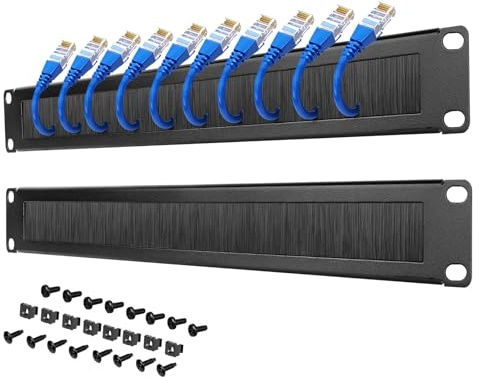 Tecmojo 1U Rack Mount Cable Management Panel with Brush,Rack Brush Panel for 19 inch Server Rack or Network Cabinet,Black,2 Pack