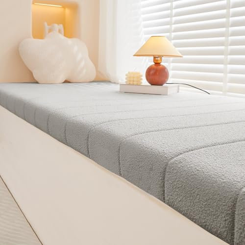 AmphaDeco Bankkissen Bankauflage Wasserfest, Teddy Plüsch rutschfeste Sitzkissen Sitzpolster Bank Mit Reißverschluss für Fensterbank Innen Schuhwechselhocker,Grau,75 * 35CM