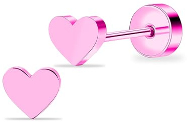 ZDE Women Earrings Flat Back Heart/Star Earrings Titanium Hypoallergenic Non-Nickel Cartilage Studs for Sensitive Ears Simple Classic 5mm Tiny Gold Screw On Stud Earring