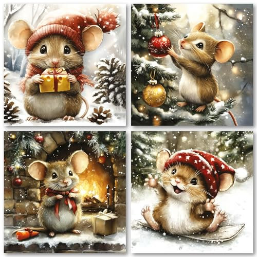 Absolutely Yours Weihnachtskarten im 32er Pack. Jedes Multipack enthält 4 verschiedene Motive von Festliche Mäuse in einer Weihnachtskarte. Umweltfreundlich. Verse auf der Innenseite. 100 x 100 mm