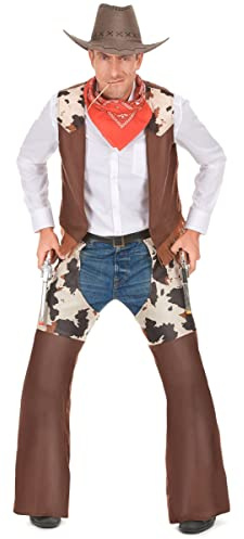 DEGUISE TOI - Déguisement cowboy de l'ouest Homme - Gilet - Chaps - S - Marron - Déguisements adultes - Polyester - Lavable à la main - Carnaval
