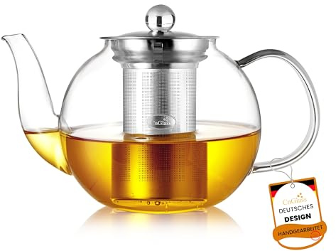 CNGLASS 600ml/20,3oz Teekanne Glas mit Teesieb, Glasteekanne Herdplattensicher, Klare Teebereiter für Lose Blätter und Blühenden Tee