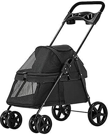 Haustier-Kinderwagen for Katzen mit Getränkehalter, Hundewagen-Buggy mit Regenschutz, atmungsaktiver Hundewagen, Kinderwagen for kleine Hunde, luxuriöse Haustierausrüstung, Oxford-Stoff, feiner Eisenr