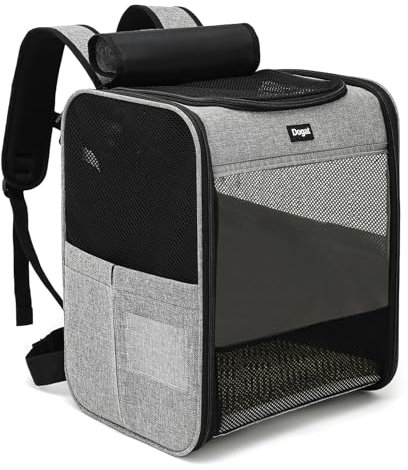 Dogat Katzenrucksack Faltbar, Katzen Rucksack mit Front Opening-Mesh Fenstertaschen, Katzen Transport Rucksack mit Innerer Sicherheitsleine für Katzen Hunde bis 8kg Wandern, Walken (Grau)