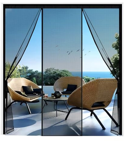 Moskitonetz TüR Wohnmobil 145x205cm Fliegengittertür Ohne Bohren für Schiebetür Kellertür und Terrassentür schützen die Familie vor Insekten, Schwarz