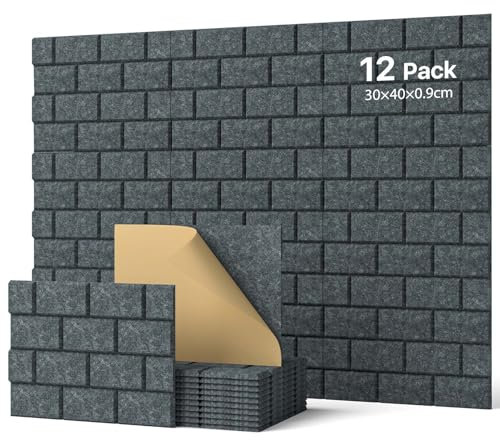 Soundsbay Pannelli acustici autoadesivi, 12 pezzi, isolamento acustico da parete, rettangolari, tipo mattone, pannelli acustici per trattamento acustico e decorazione da parete, 30 x 40 x 0,9 cm