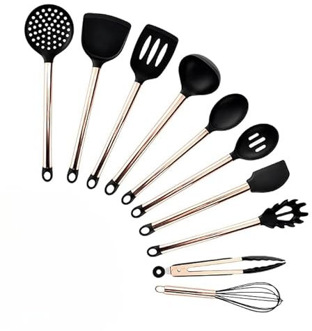 10pcs Utensili da Cucina Set di Utensili Da Cucina In Rame Manico In Silicone Utensili Da Cucina Antiaderente Spatola Cucchiaio Utensili Da Cucina Set Silicone