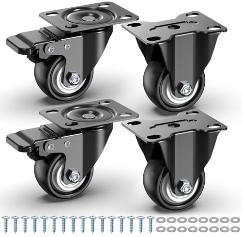 Roulettes Pivotantes de 50mm Roulettes pour Meubles avec Frein pour Charges Lourdes Capacité Totale de 250KG pour un Set de 4 (2 avec Frein et 2 Roue Fixe)