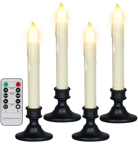 FREEPOWER 4-pack LED stavljus med 4 svarta ljusstaken - fjärrkontroll och timer - batteridriven - flimmer varmvit - vattentät för utomhusbruk - plast