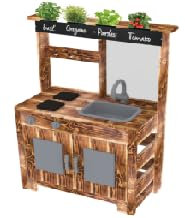 COSTWAY Cuisine Extérieure Enfant avec Tableau Noir & Tableau Acrylique, Cuisine Boueuse en Bois avec Évier & 4 Accessoires, Jeu d'Imitation Boue & Jardinière pour Enfant de 3 Ans+