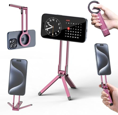 ULANZI MA30 Mini Trépied Magnétique, Design Mousqueton 12N, Perche à Selfie Portable, Support pour iPhone 16/15/14/13/12 Magsafe, Notre Aimant Double Face & Clip - Maglock Installation Rapid, Rose