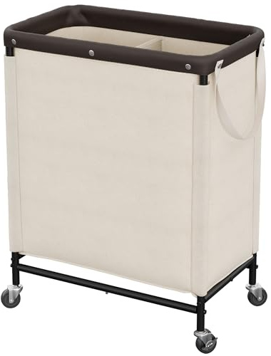 StorageWorks 2 Section Laundry Hamper, Rolling Laundry Cart with Wheels and Handles, Laundry Room Double Sorter for Organizer and Storage, 26.4 Gal(100L), Beige