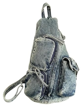 YQQZFWYH Rucksack Damen Vintage Crossbody Sling-Tasche Für Männer Männer, Mehrzweck-Schulter-Casual Daypack, Brustbeutel Fanny Packs (Retro Grey)-denimblau