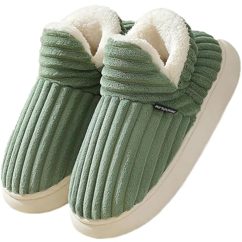 Donpapa Chaussons Femme Homme Hiver Chaud Pantoufles Confortable Fermé Peluche Fourrure Antidérapantes Mousses à Mémoire Intérieur et Extérieur Vert 280