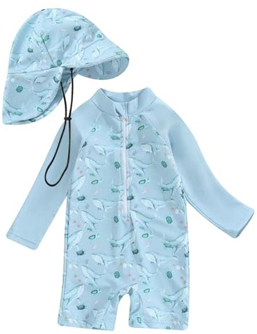 Traje de Baño Bebé UPF50+ con Capucha y Mangas Largas Rash Guard con Cremallera Traje de Baño Bebe Niño Niña de Verano de Playa Vacaciones para 0-3 Años (02-Light Blue, 3-6 Months)