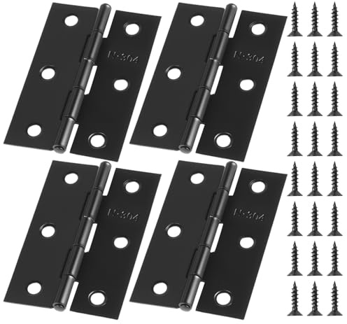 Anstore Juego de 4 bisagras para puerta (acero inoxidable, 75 x 50 mm | Moderno diseño negro mate. Acero inoxidable duradero. Juego completo: 4 bisagras y 48 tornillos.