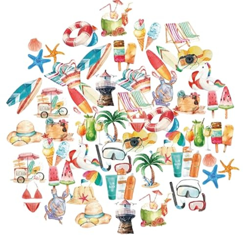 46 Stück Sommer-Strand-Aufkleber, Sommer-Surfen Aufkleber für Kinder, Wiederverwendbare Sticker, Wasserfeste Sticker, Vinyl Aufkleber für Gepäck, Sammelalbum, Graffiti, Skateboard, Scrapbook, Laptop