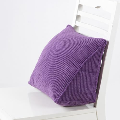 Lesekissen, Dreieckiges Rückenkissen aus Kord, Kopfteilrolle mit Rückenstütze, abnehmbarer, waschbarer Bezug, für Bett/Büro/Auto/Sofa, Rückenstützkissen (Lila, 40 × 20 × 36 cm (L × B × H)