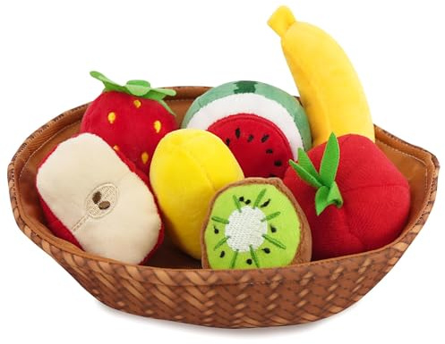 The Magic Toy Shop Fabric Fruit Basket Toy Set for Toddlers & Kids – 7 Soft Plush Fruits & 1 Basket, Role Play Food, Apple, Banana, Tomato & More – Pretend Play Toy Food, Educational & Sensory