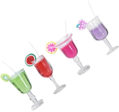 FUNNETOYU 4 Stück Miniatur Cocktailgläser Teilig Resin Miniatur Getränke Modell Puppenhaus Dekoration Micro Cocktail Cup Simulation Getränkeflaschen für DIY Puppenhaus Zubehör
