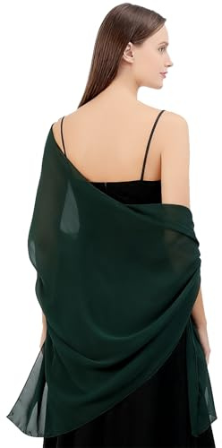 Leseogye Festliche Stola, Damen Elegant Chiffon Schal, Leicht Stola für Abendkleid Sommer Hochzeit, Dunkelgrün (200 X 70 cm)