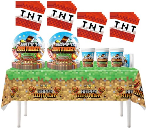 Fuwraixis spel tema festservis, 61 stycken, barn födelsedag servis, videospel festdekorationstillbehör set, papperstallrik, pappmugg, servetter, bordsdukar, för 20 gäster