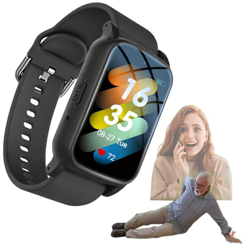 Fall Detection Watchs for Seniors with 4G Gps & Fall Detection - Smart Watch for Elderly, Sos Emergency Call Watch, Hd Two-way Communication, Waterproof Health Tracker for Men and Women (Black)