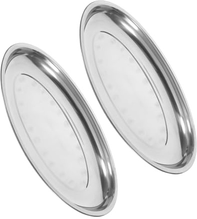 SHINEOFI 2 pièces Assiettes Ovales Inox Plat de Service pour Fruits Viande Pâtisserie Vaisselle Maison Résistante et Facile à Nettoyer