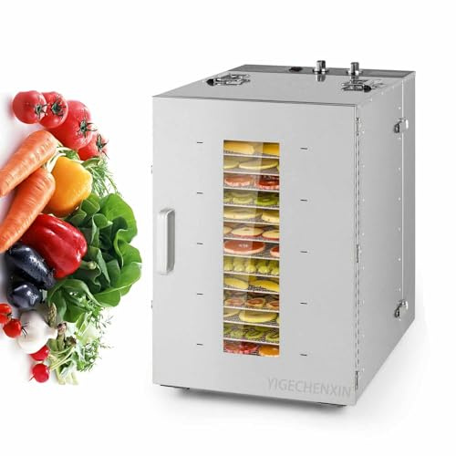 YIGECHENXIN Deshidratador de Alimentos de Grado Industrial con Temperatura Ajustable, 16 bandejas, 220 V, Acero Inoxidable, eléctrico, Gran Capacidad,220V