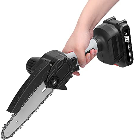 BRRNOO Motosega a Batteria 21 V 6 Pollici Elettrica Potatura Motore Senza Spazzole Motosega Portatile Leggera con Blocco di Sicurezza e Protezione (Spina europea per batteria 1 pz)